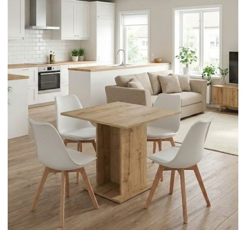 Σετ τραπεζαρία 5τμχ Allos - Viva Megapap χρώμα sapphire oak - λευκό/φυσικό πόδι 75x75x77εκ.