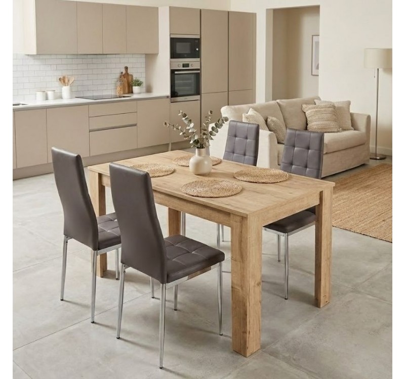 Σετ τραπεζαρία 5τμχ Darlen - Rosa Megapap χρώμα sapphire oak - καφέ/χρωμίου πόδι 125x72x74εκ.