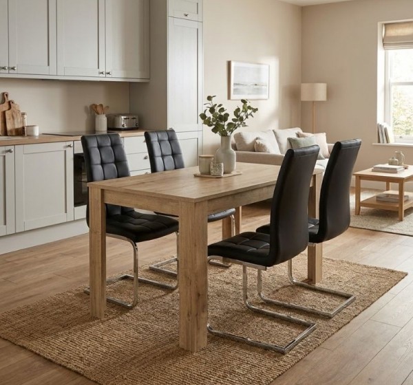 Σετ τραπεζαρία 5τμχ Darlen - Vela Megapap χρώμα sapphire oak - μαύρο 125x72x74εκ.