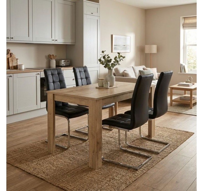 Σετ τραπεζαρία 5τμχ Darlen - Vela Megapap χρώμα sapphire oak - μαύρο 125x72x74εκ.