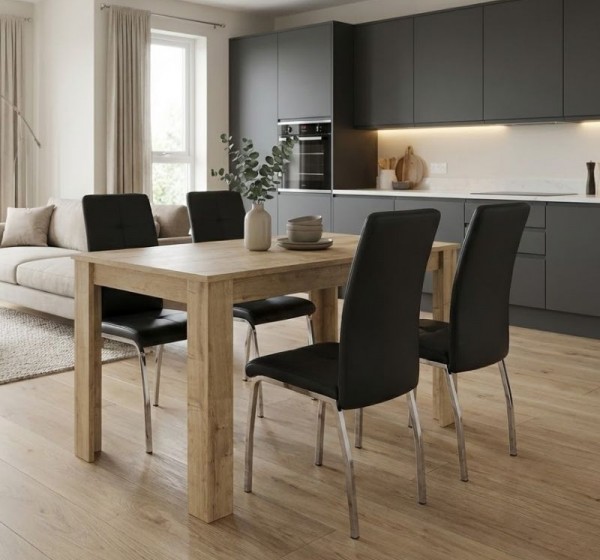 Σετ τραπεζαρία 5τμχ Darlen - Alma Megapap χρώμα sapphire oak - μαύρο 125x72x74εκ.