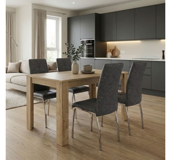 Σετ τραπεζαρία 5τμχ Darlen - Alma Megapap χρώμα sapphire oak - γκρι 125x72x74εκ.