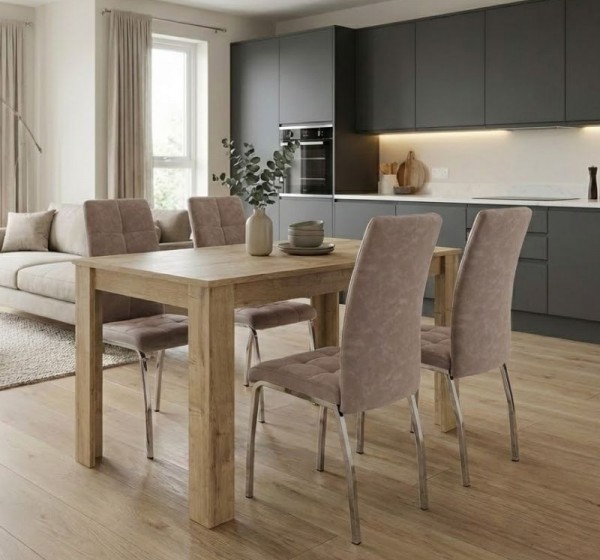 Σετ τραπεζαρία 5τμχ Darlen - Alma Megapap χρώμα sapphire oak - μπεζ 125x72x74εκ.