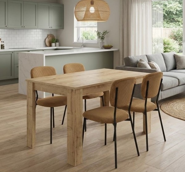 Σετ τραπεζαρία 5τμχ Darlen - Kevin Megapap χρώμα sapphire oak - μουσταρδί 125x72x74εκ.