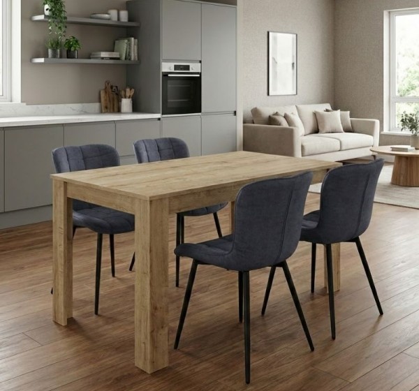 Σετ τραπεζαρία 5τμχ Darlen - Chiara Megapap χρώμα sapphire oak - ανθρακί 125x72x74εκ.