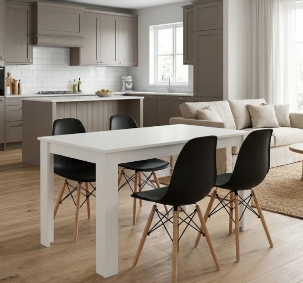 Σετ τραπεζαρία 5τμχ Darlen - Nova Megapap χρώμα λευκό - μαύρο 125x72x74εκ.
