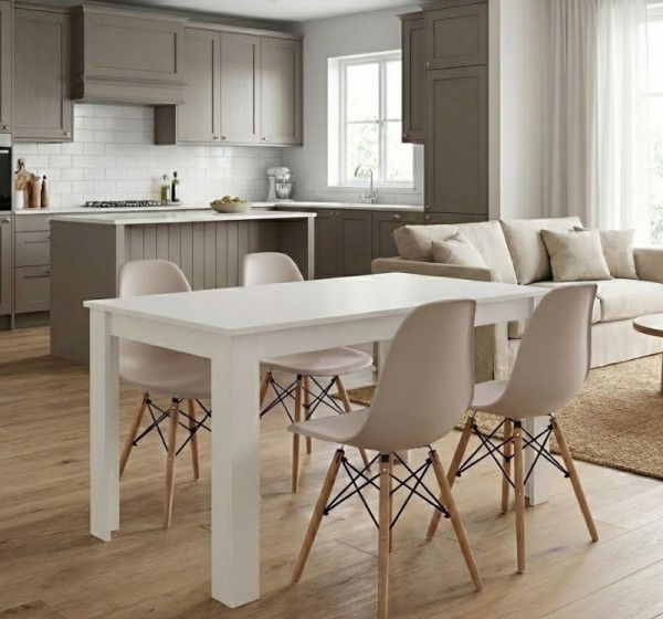 Σετ τραπεζαρία 5τμχ Darlen - Nova Megapap χρώμα λευκό - cappuccino 125x72x74εκ.