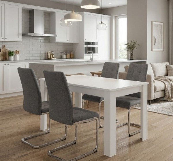 Σετ τραπεζαρία 5τμχ Darlen - Laura Megapap χρώμα λευκό - γκρι 125x72x74εκ.