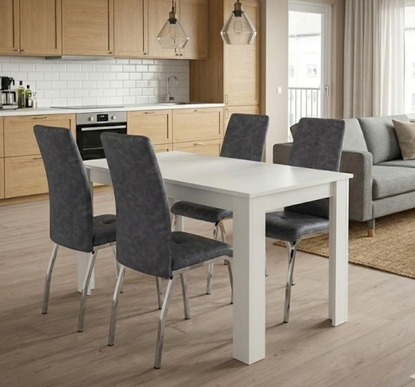 Σετ τραπεζαρία 5τμχ Darlen - Alma Megapap χρώμα λευκό - γκρι 125x72x74εκ.