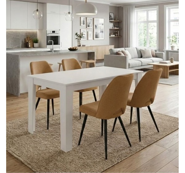 Σετ τραπεζαρία 5τμχ Darlen - Christy Megapap χρώμα λευκό - μουσταρδί 125x72x74εκ.