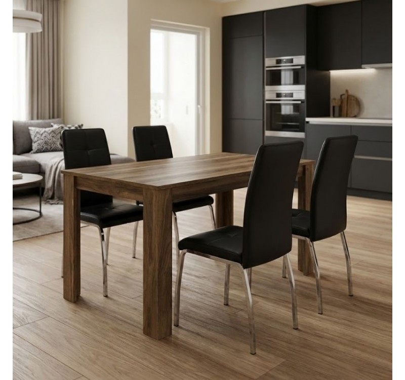 Σετ τραπεζαρία 5τμχ Darlen - Alma Megapap χρώμα καρυδί - μαύρο 125x72x74εκ.