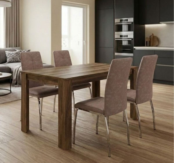 Σετ τραπεζαρία 5τμχ Darlen - Alma Megapap χρώμα καρυδί - μπεζ 125x72x74εκ.