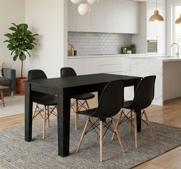 Σετ τραπεζαρία 5τμχ Darlen - Nova Megapap χρώμα sencron black - μαύρο 125x72x74εκ.