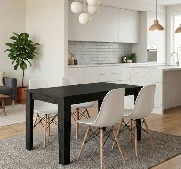 Σετ τραπεζαρία 5τμχ Darlen - Nova Megapap χρώμα sencron black - λευκό 125x72x74εκ.