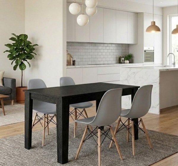 Σετ τραπεζαρία 5τμχ Darlen - Nova Megapap χρώμα sencron black - γκρι 125x72x74εκ.