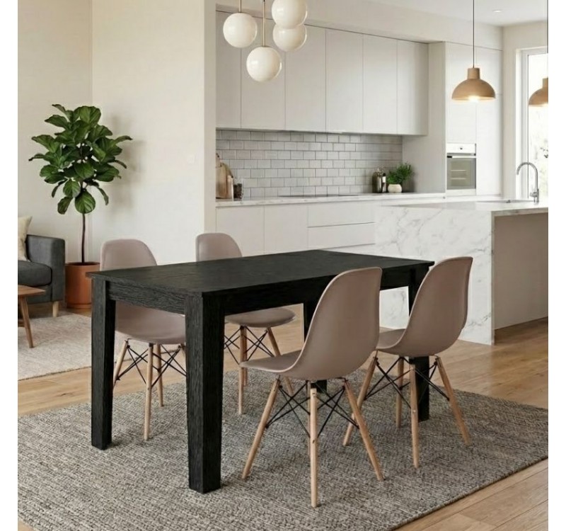 Σετ τραπεζαρία 5τμχ Darlen - Nova Megapap χρώμα sencron black - cappuccino 125x72x74εκ.