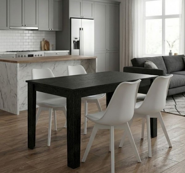 Σετ τραπεζαρία 5τμχ Darlen - Viva Megapap χρώμα sencron black - λευκό 125x72x74εκ.