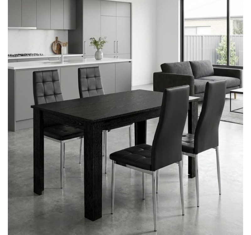 Σετ τραπεζαρία 5τμχ Darlen - Rosa Megapap χρώμα sencron black - μαύρο/χρωμίου πόδι 125x72x74εκ.