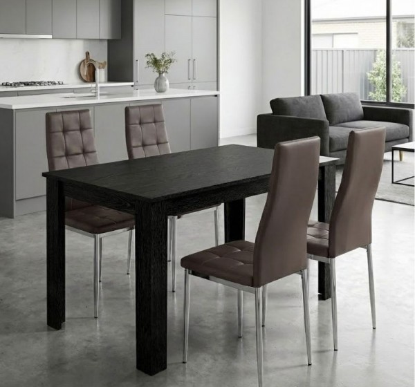 Σετ τραπεζαρία 5τμχ Darlen - Rosa Megapap χρώμα sencron black - καφέ/χρωμίου πόδι 125x72x74εκ.
