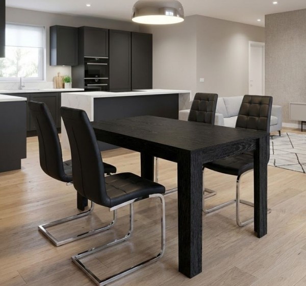 Σετ τραπεζαρία 5τμχ Darlen - Vela Megapap χρώμα sencron black - μαύρο 125x72x74εκ.
