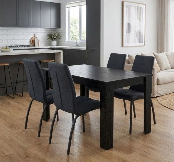 Σετ τραπεζαρία 5τμχ Darlen - Fina Megapap χρώμα sencron black - ανθρακί 125x72x74εκ.