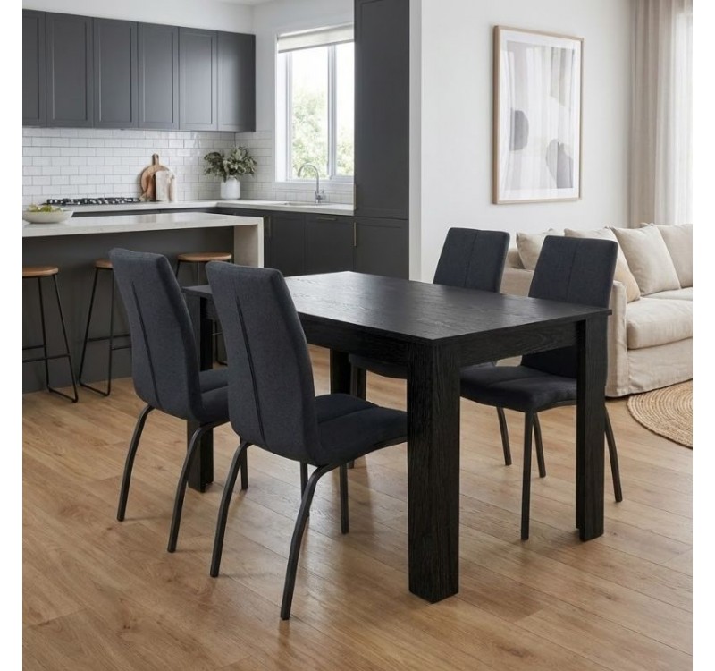 Σετ τραπεζαρία 5τμχ Darlen - Fina Megapap χρώμα sencron black - ανθρακί 125x72x74εκ.