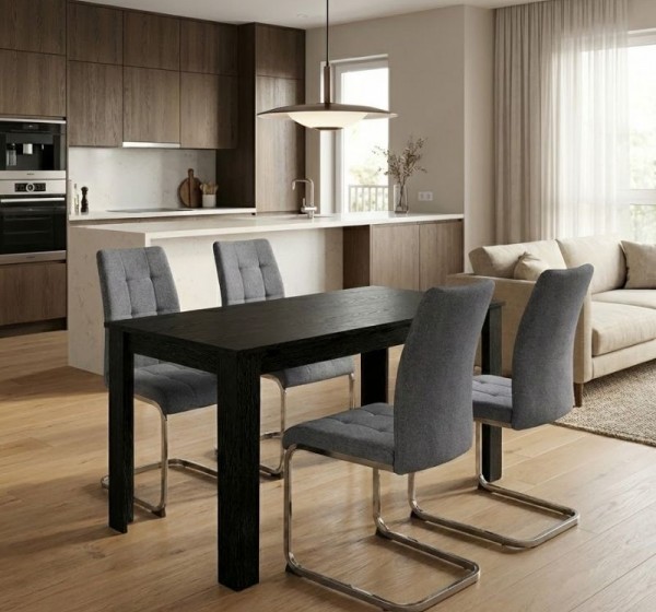 Σετ τραπεζαρία 5τμχ Darlen - Laura Megapap χρώμα sencron black - γκρι 125x72x74εκ.