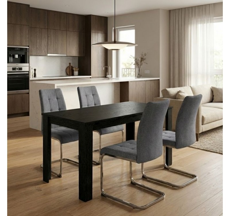 Σετ τραπεζαρία 5τμχ Darlen - Laura Megapap χρώμα sencron black - γκρι 125x72x74εκ.