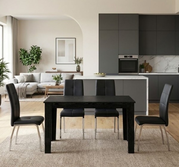 Σετ τραπεζαρία 5τμχ Darlen - Alma Megapap χρώμα sencron black - μαύρο 125x72x74εκ.
