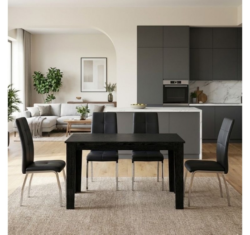 Σετ τραπεζαρία 5τμχ Darlen - Alma Megapap χρώμα sencron black - μαύρο 125x72x74εκ.