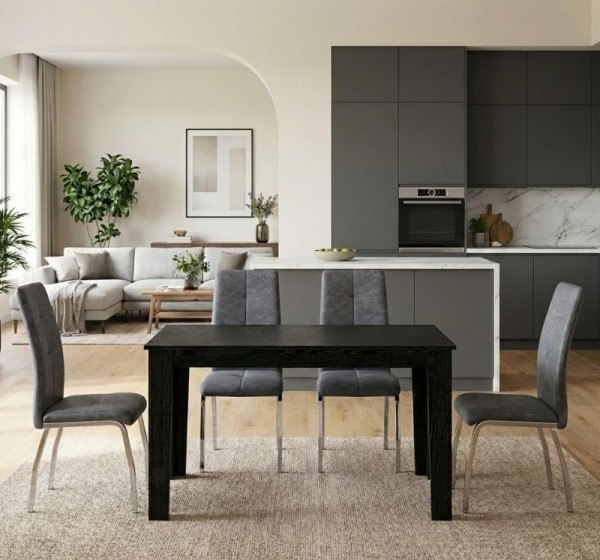 Σετ τραπεζαρία 5τμχ Darlen - Alma Megapap χρώμα sencron black - γκρι 125x72x74εκ.