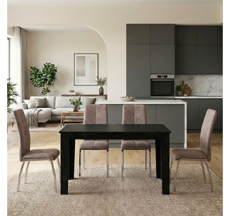 Σετ τραπεζαρία 5τμχ Darlen - Alma Megapap χρώμα sencron black - μπεζ 125x72x74εκ.