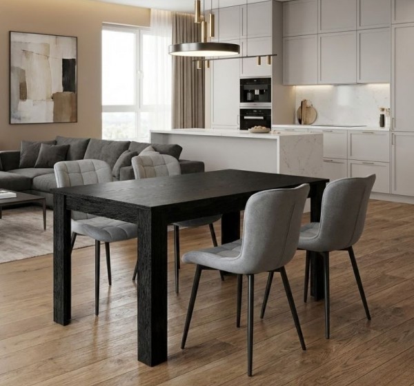 Σετ τραπεζαρία 5τμχ Darlen - Chiara Megapap χρώμα sencron black - γκρι 125x72x74εκ.