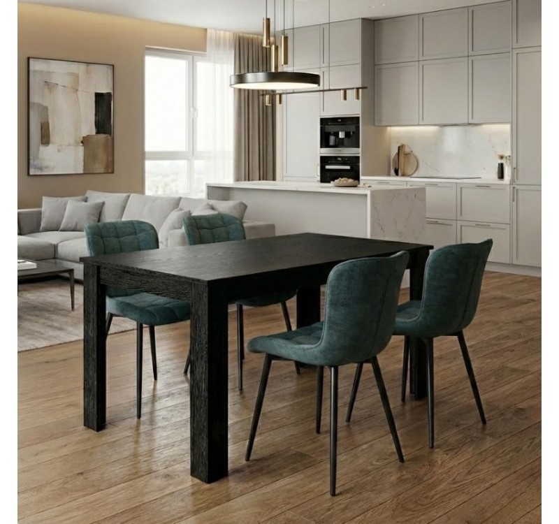 Σετ τραπεζαρία 5τμχ Darlen - Chiara Megapap χρώμα sencron black - πράσινο 125x72x74εκ.