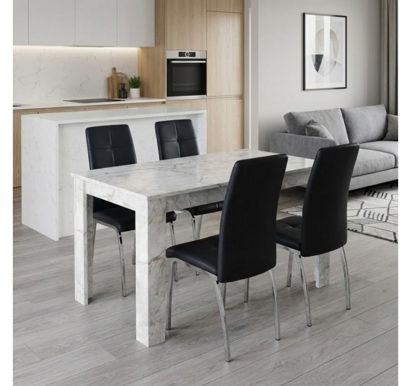 Σετ τραπεζαρία 5τμχ Darlen - Alma Megapap χρώμα λευκό εφέ μαρμάρου - μαύρο 125x72x74εκ.
