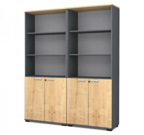 Βιβλιοθήκη γραφείου με κλειδαριά επαγγελματική Venturo Megapap χρώμα ανθρακί - φυσικό οξιάς 160x40x200εκ.