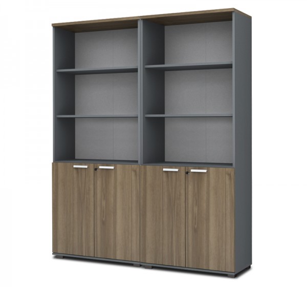 Βιβλιοθήκη γραφείου με κλειδαριά επαγγελματική Venturo Megapap χρώμα ανθρακί - καρυδί 160x40x200εκ.
