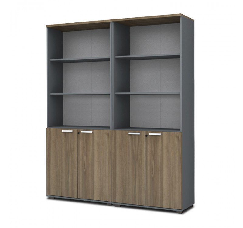 Βιβλιοθήκη γραφείου με κλειδαριά επαγγελματική Venturo Megapap χρώμα ανθρακί - καρυδί 160x40x200εκ.