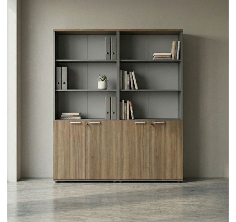 Βιβλιοθήκη γραφείου με κλειδαριά επαγγελματική Venturo Megapap χρώμα ανθρακί - καρυδί 160x40x200εκ.