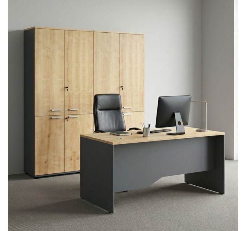 Ντουλάπα γραφείου με κλειδαριά επαγγελματική Venturo Megapap χρώμα ανθρακί - φυσικό οξιάς 160x40x200εκ.