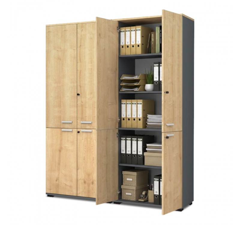 Ντουλάπα γραφείου με κλειδαριά επαγγελματική Venturo Megapap χρώμα ανθρακί - φυσικό οξιάς 160x40x200εκ.