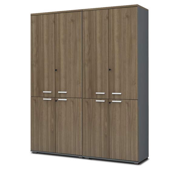 Ντουλάπα γραφείου με κλειδαριά επαγγελματική Venturo Megapap χρώμα ανθρακί - καρυδί 160x40x200εκ.