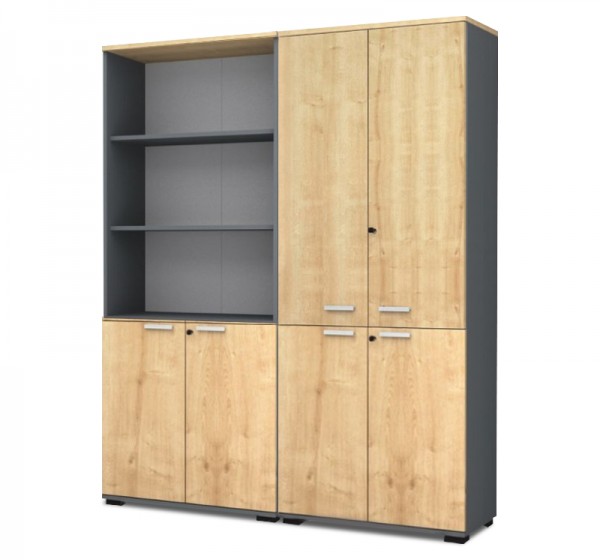 Ντουλάπα γραφείου με κλειδαριά επαγγελματική Venturo Megapap χρώμα ανθρακί - φυσικό οξιάς 160x40x200εκ.