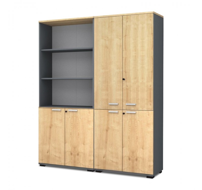 Ντουλάπα γραφείου με κλειδαριά επαγγελματική Venturo Megapap χρώμα ανθρακί - φυσικό οξιάς 160x40x200εκ.