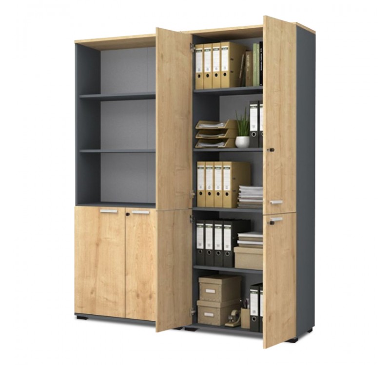 Ντουλάπα γραφείου με κλειδαριά επαγγελματική Venturo Megapap χρώμα ανθρακί - φυσικό οξιάς 160x40x200εκ.