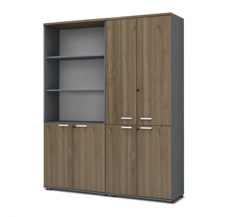 Ντουλάπα γραφείου με κλειδαριά επαγγελματική Venturo Megapap χρώμα ανθρακί - καρυδί 160x40x200εκ.