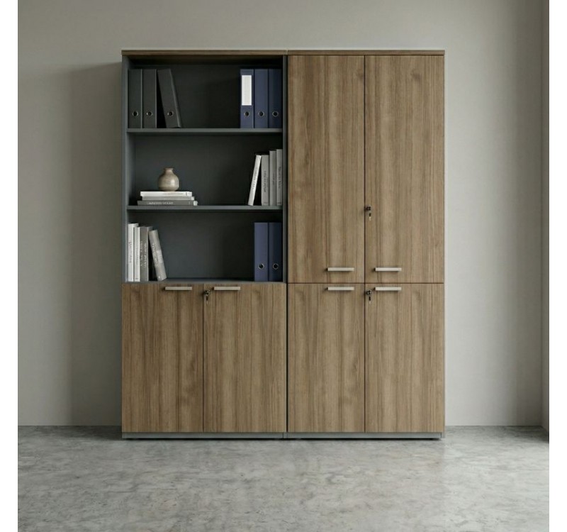 Ντουλάπα γραφείου με κλειδαριά επαγγελματική Venturo Megapap χρώμα ανθρακί - καρυδί 160x40x200εκ.