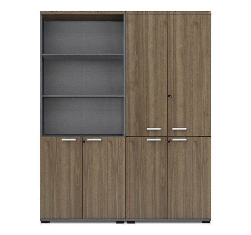 Ντουλάπα γραφείου με κλειδαριά επαγγελματική Venturo Megapap χρώμα ανθρακί - καρυδί 160x40x200εκ.