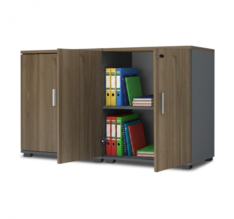 Ντουλάπι γραφείου με κλειδαριά επαγγελματικό Venturo Megapap χρώμα ανθρακί - καρυδί 160x40x80εκ.