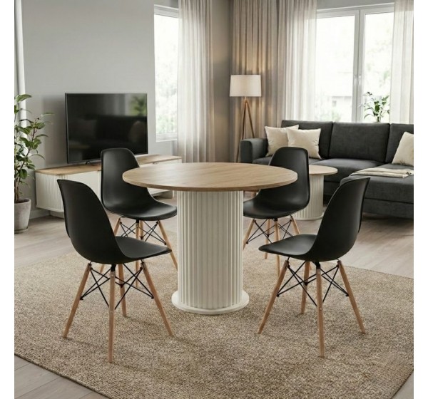 Σετ τραπεζαρία 5τμχ Bohema - Nova Megapap χρώμα ivory/sepet oak - μαύρο Ø90x77,7εκ.